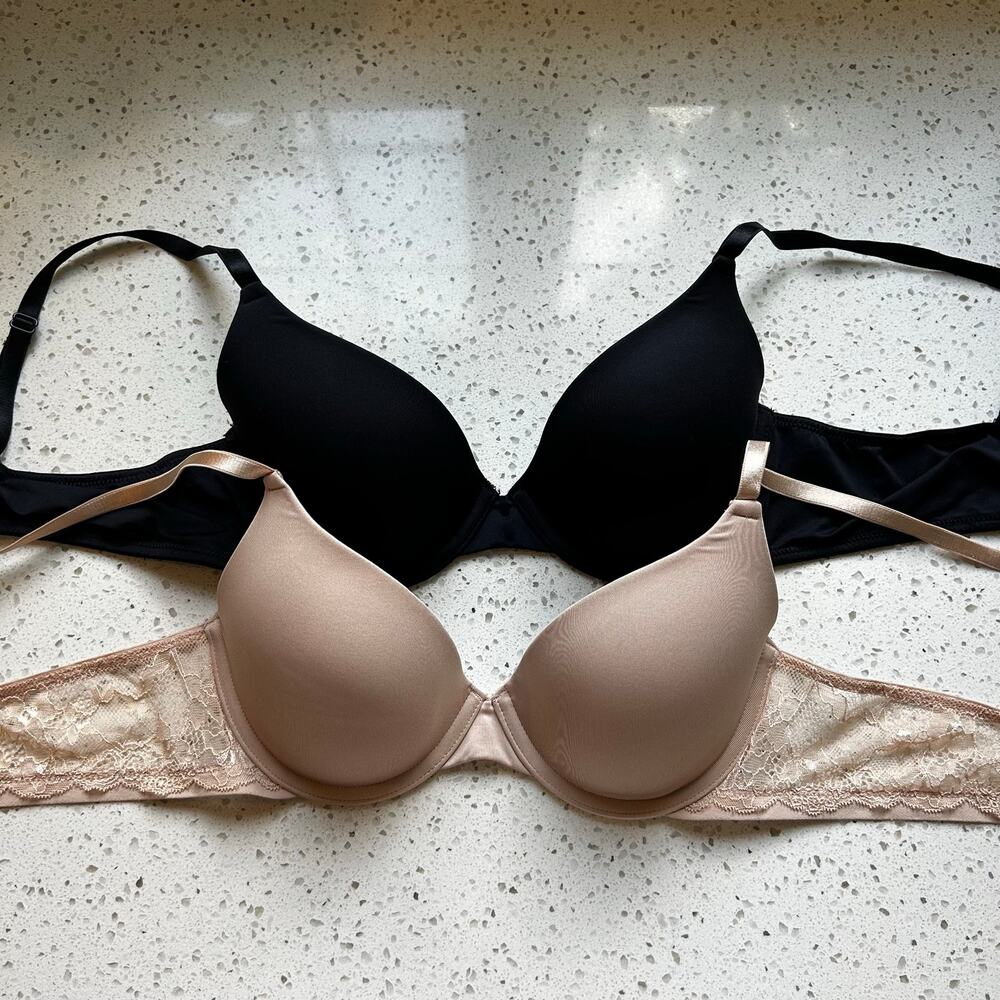 Ellen Tracy Bra Womens 34B Black Nude Underwire T-Shirt Bra Smooth